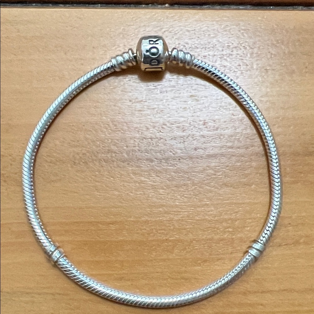 😎 Pandora Moments Barrel Clasp Snake Chain Bracelet  Sterling Silver. 8.3”